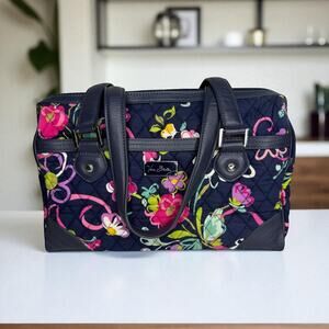 Vera Bradley Caroline Ribbons Navy Floral Quilted Purse Handbag
